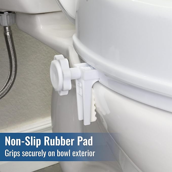 HealthSmart Locking Raised Toilet Seat Riser for Seniors, 4" Elevation with Lid, Fits Round and Elongated Toilet Bowls, Secure Easy Locking Clamps, 418 lb Capacity, Quick Assembly