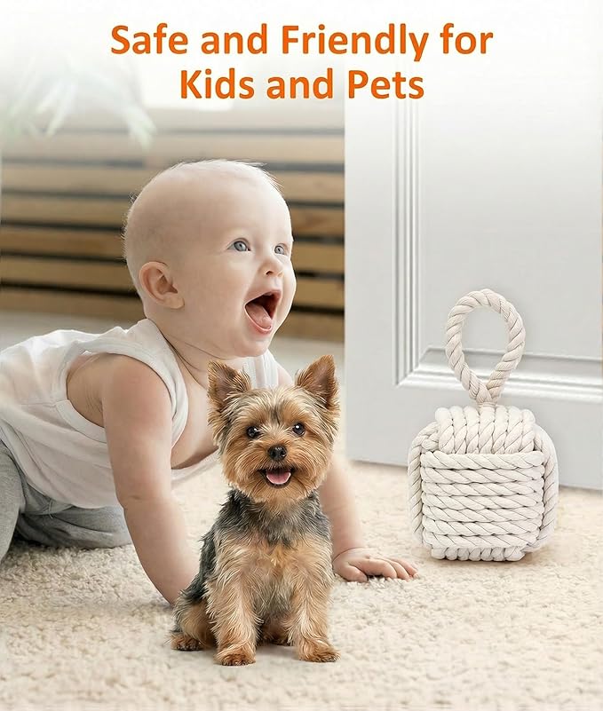 Decorative Door Stoppers for Standard Interior Doors - Cute Rope Knot Design, Weighted Doorstop for Home & School, Beige
