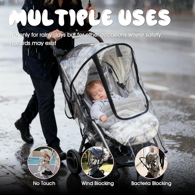 EVA Stroller Rain Cover, No-Zip Waterproof Stroller Cover - Food Grade Material, Breathable Baby Travel Weather Shield for Most Single Strollers & Joggers, Black