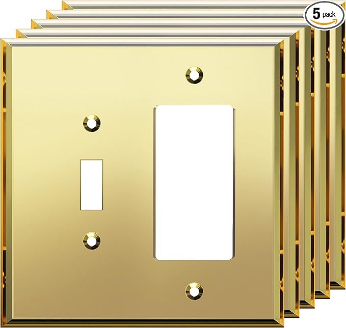 LIDER Reflective Acrylic Combination Wall Plate, Mirrored Double Switch Plate, Combo Toggle Switch and Decorator Outlet Cover, Acrylic Glass, Oversized 2-Gang 5.25" x 5.25", LWP-1131O-AGD5P, 5 Pack