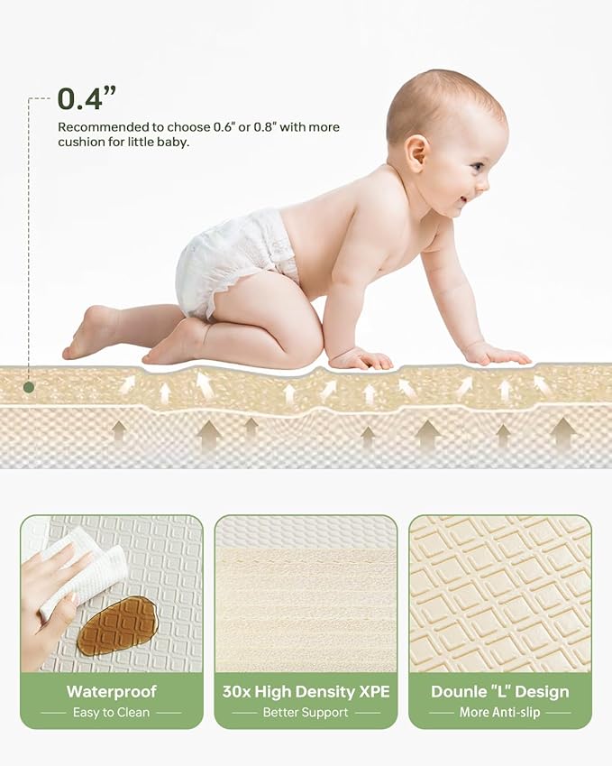 BG-BABYGO Baby Play Mat, Foldable&Waterproof Baby Play Mat for Floor, Reversible Foam Playmats for Babies Boy and Toddlers Infants, Edge Reinforcement Crawling Mat for Indoor&Outdoor&Travel(50*77*0.4)