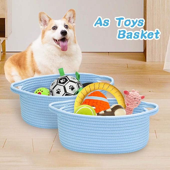 ABenkle Small Basket with Gift Bags and Ribbons, Empty Gift Baskets for Mother's Day, Decorative Boho Rope Woven Nursery Storage Organizer Toy Baskets with Handle for Baby Showers, 12"X 8" X 5"