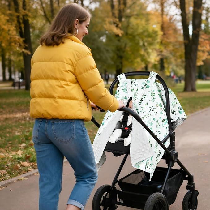 Rquite Car Seat Cover Baby, Carseat Covers Baby Girl, Winter Infant Car Seat Cover, Warm Minky Car Seat Canopy, Baby Carrier Cover with Peekaboo Opening, Multi Use Nursing Cover & Toddler Blanket