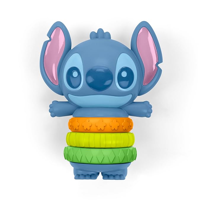 Bright Starts Disney Baby Stitch Twist-a-Stitch Fidget Toy with Textured Rings and Rattle Beads, On The Go Toy for Newborns & Up