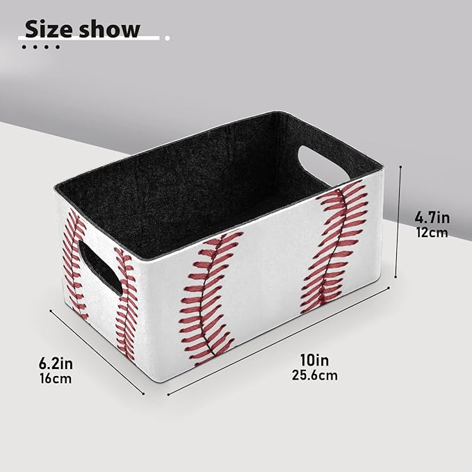 Kcldeci Red Stitching Baseball Storage Bins Baskets for Organizing 2Pack, Sport Ball White Sturdy Storage Basket Foldable Storage Baskets for Shelves Closet Nursery Toy