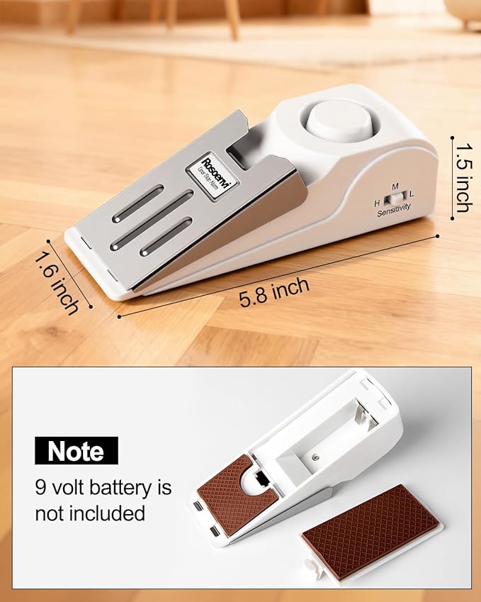 2 Pack Door Stop Alarm, Door Stopper with 120DB Security Alarm, Floor Wedge Door Stop Siren, Door Security Devices for Traveling, Apartment, Hotel and Home, White