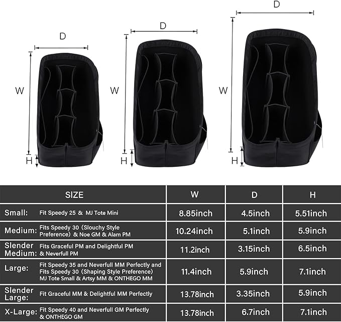 ZTUJO Purse Organizer Insert, Felt Bag Organizer For Handbag Purse Organizer,13 Colors, 6 Size (Large, Silky Black)