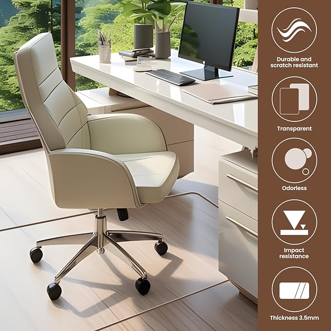Office Chair Mat for Carpet and Hardwood Floor, 48"x40" Heavy Duty (0.14" Thick) Flat Shipping, Computer Desk Chair Mat