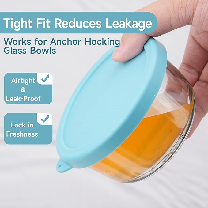 LUVCOSY 1 Cup Silicone Replacement Lids Storage Cover for Anchor Hocking Glass Bowls (Container not Included) 4 Pack Microwave, Dishwasher and Freezer Safe