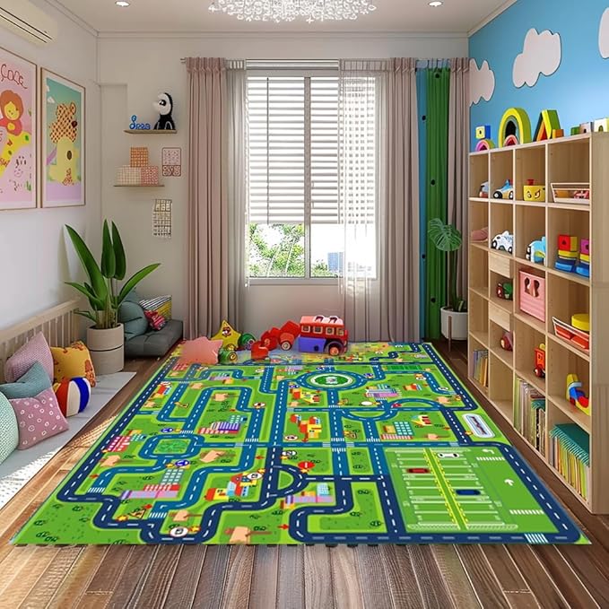 Car Rugs for Kids Toy Cars,Kids Play Rug, Children's City Road Map Mat for Playroom Classroom (78.7X59 Inch)