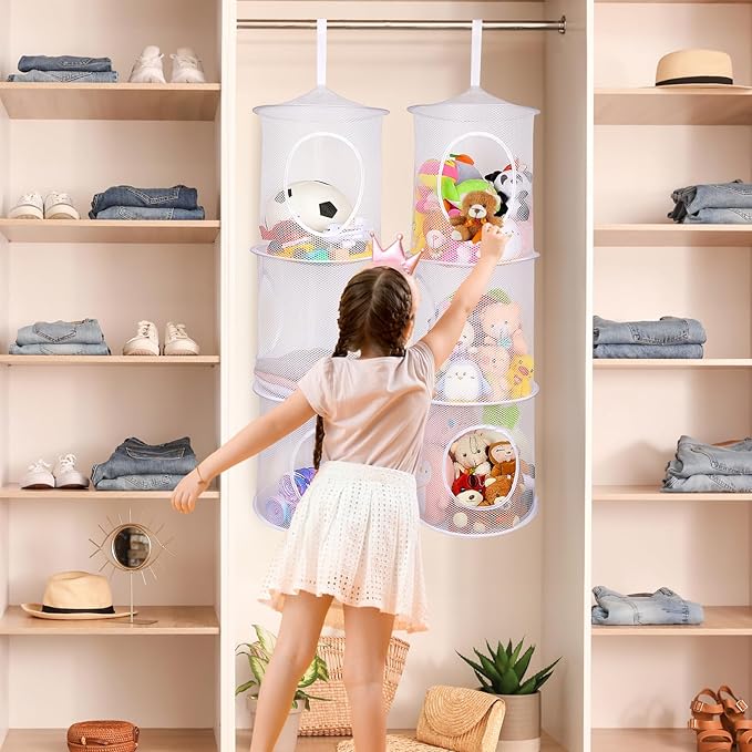Basumee Stuffed Animals Net or Hammock 2 Pcs Stuffed Animals Storage Toy Net Hammock for Plushies Storage Organizer Mesh Kids Girls Room Decor, White, 3 Tiers