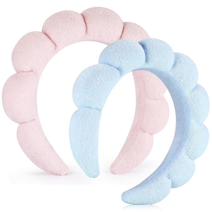 Spa Headbands for Washing Face or Facial, Set of 2 Skincare Headbands, Terry Cloth Headband Wash Combo Pack - Puffy Makeup Washing, Mask, Skin Treatment