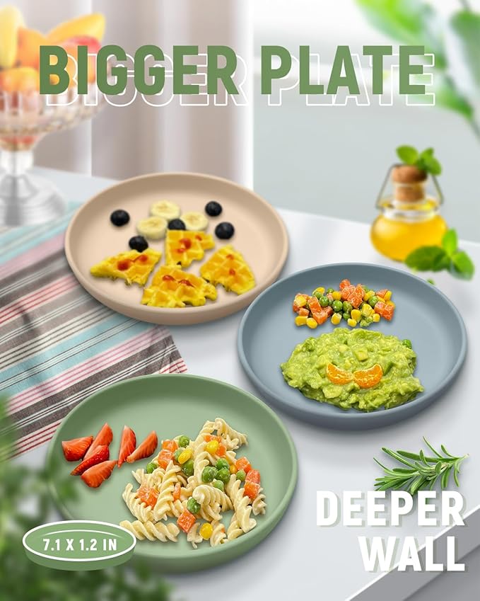 Classic Toddler Plates with Suction 2 Pcs, BPA Free Silicone Baby Suction Plates, Stick Dinner Dishes for Baby Toddler Kids, Dishwasher Safe, Stackable