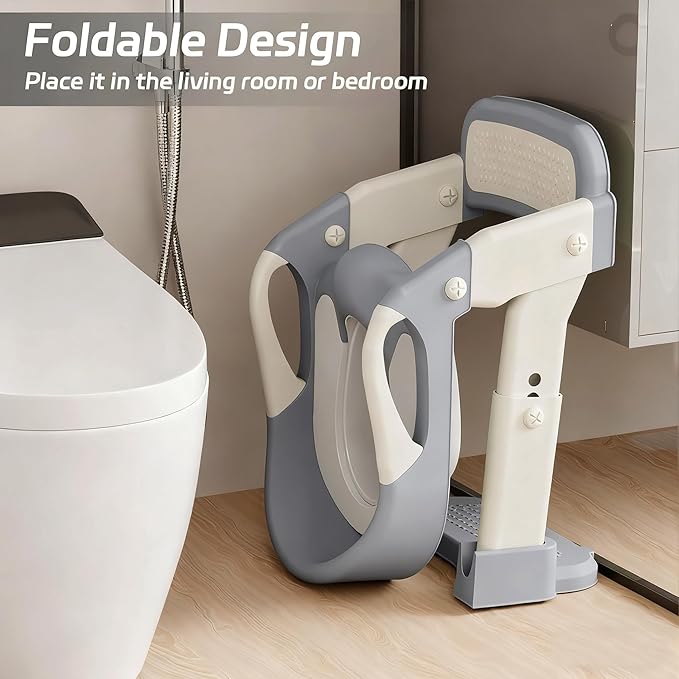 Snugzy Toddler Potty Training Seat 3-in-1 Foldable Potty Training Toilet with Step Stool Adjustable Potty Chair with Urinals (Grey)