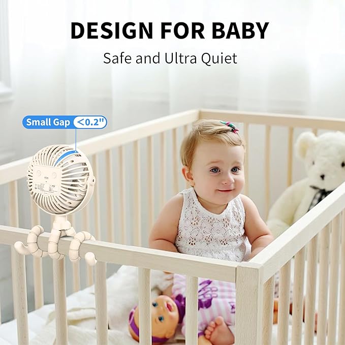 AMACOOL Battery Operated Stroller Fan, Newborn & Baby Travel Essentials, Registry Gifts, Flexible Tripod Clip On Fan with 3 Speeds and Rotatable for Car Seat Crib Bike Treadmill, Beach Essentials