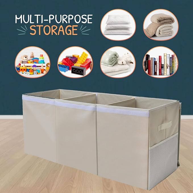 SoftOwl Extra Large Toy Storage Organizer with Lid - Sturdy, Collapsible Toy Chest Storage Box Design - Toys Bin with Dividers for Kids, Nursery, Bedroom, Playroom 37"x16"x14"