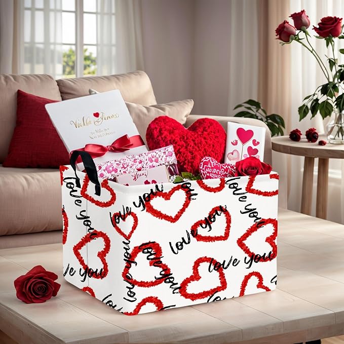 ASKETAM Valentine's Day Basket Gift for Empty Cute Heart Large Storage Bin for Kid and Baby Room Décor (Love You Red Love)