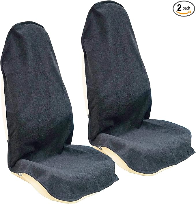 LoyaGour Car Seat Cover Protector Front Seats,for Gym Workout,Running,Swimming,Beach and Hiking,Waterproof Sweat Towel Bucket Seat Covers for Cars SUV Trucks (Black, 2Pcs)
