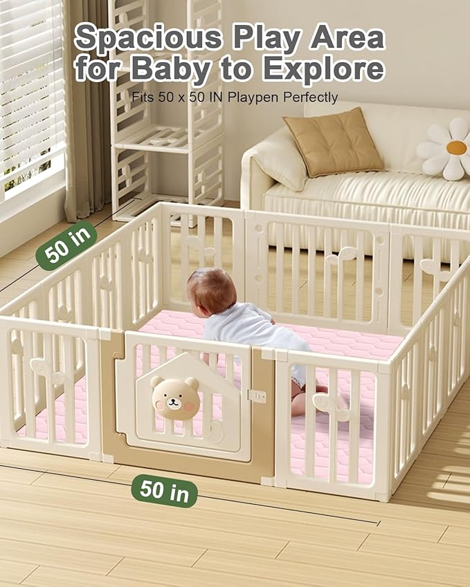 TINYHARBO Premium Foam Baby Play Mat 50" x 50" with Removable Cover, Extra Thick Padding Playpen Mat, Non-Slip Floor Mat, Stylish & Easy to Clean for Crawling Baby, Infants & Toddlers, Pink