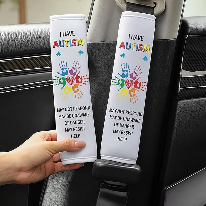 2Pack Autism Belt Covers, Car Seat Belt Covers, Sensory Friendly Design for Special Needs People, Autism Support Gift for Family Travel