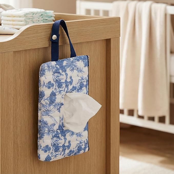 Quilted Baby Wipe Holder Floral Diaper Pouch Portable Quilted Wipes Bag for Car, Stroller (Dark Blue-2)