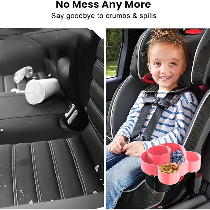Car Seat Tray - Convert Cup Holder to a Tray for Snacks, Toys, 360 Rotatable for Kids Travel, Anywhere with Cup Holder (Pink)