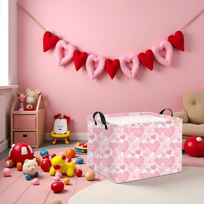 TIBAOLOVER Rectangular Valentines Basket for Women Girls Storage Bin Organizer Box Shelf Room Decor(Light Pink Heart)