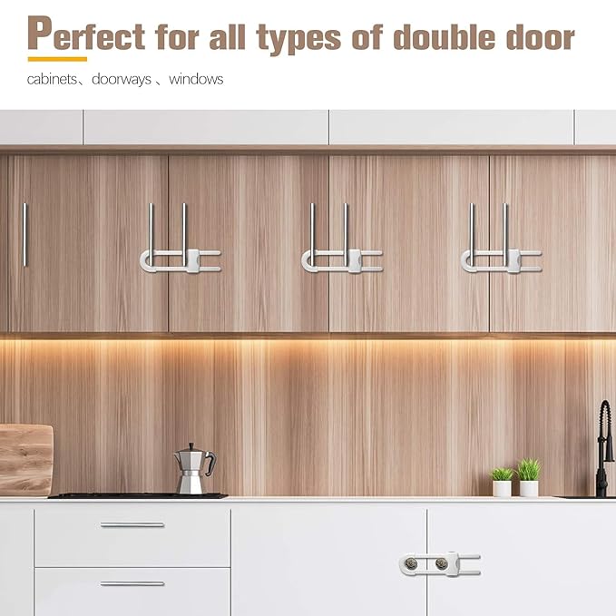 6 Pack Baby Proof Cabinet Locks, Adjustable U-Shaped Child Safety Locks for Cabinets, Drawers, Fridge, Closet | No Drill Baby Proofing Cabinet Latches with Secure Lock Button
