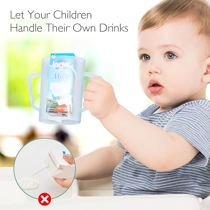 Momcozy Baby Pouch Holder No Squeeze, Baby Food & Juice Box Holder, Mess-Free, Easy Grip for Self-Feeding, BPA-Free & DEHP-Free, Must-Have for Babies, Blue (Pack of 2)