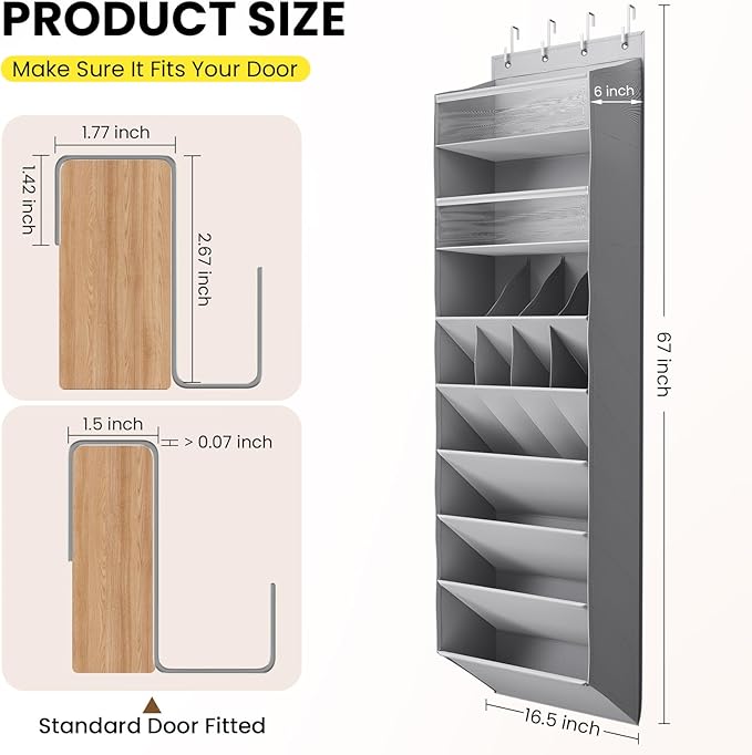 Mefirt 8 Tier Clear Over the Door Shoe Organizer with Deep Pockets, Door Shoes Rack with hard Cardboard and Tubes to Keep the Shape, Hanging Shoe Rack for Closet Organizers, Shoe Holder Grey