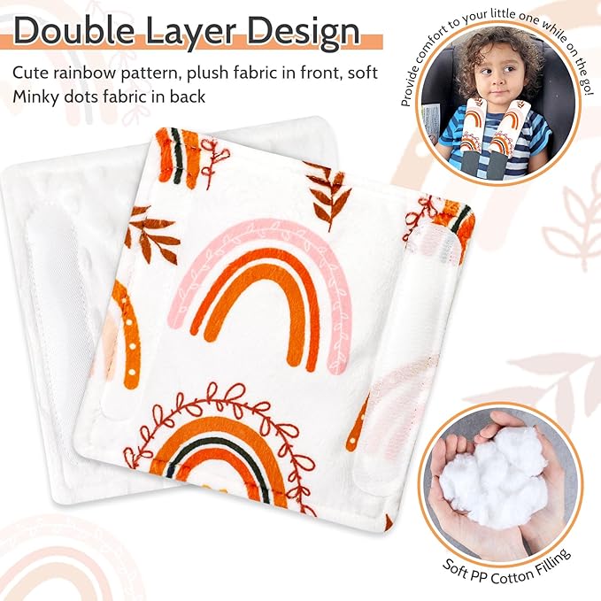 Pea Pod Baby Car Seat Strap Cover 2 Pack Rainbow Car Seat Straps Shoulder Pads, Seat Belt Cushions Pads for Infant Car Seats, Stroller, Pushchair