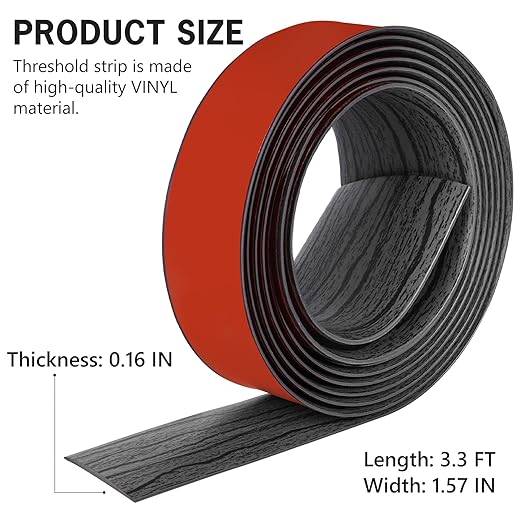 3.3Ft Floor Transition Strip Self Adhesive Vinyl Cover Floor Strip Flat Divider Transition Strip Wood Grain Design for Laminate Floor Gaps and Doorway Transitions (3.3Ft x 1.57 Inch, Gray)