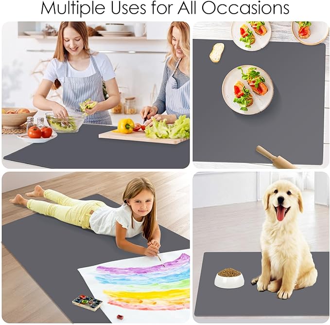 Extra Large Silicone Mat for Kitchen Counter 36" x 24" Silicone Table Mat for Resin Workbench Mat Heat Resistant Mat Coffee Bar Mat,Dark Gray
