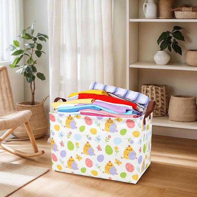ASKETAM Cute Chicken Easter Basket for Kid Large Empty Rectangular Easter Gift Storage Basket Bunny Eggs Décor (Chicken Butterfly)