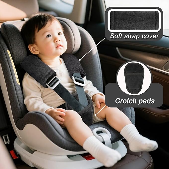 Car Seat Straps Pads for Baby Boys 3 Pieces,Super Soft Car Seat Strap Covers Kids,Man Fai Sky Infant Carseat Shoulder Pading, Hip Support for All Car Seats, Pushchair, Stroller(Black)