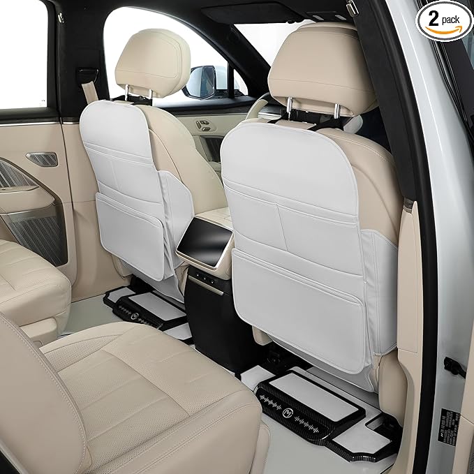TAIKOO Seat Back Protector,Preventing the Impact of Children Stepping on the Seat Backrest,Beautiful appearance and easy to clean,black (Cream White -2 pcs)