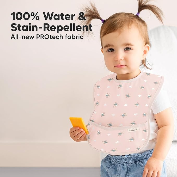 3-Pack Waterproof Baby Bibs for Eating - Lightweight Toddler Feeding Bibs with Large Food Catcher, Mess Proof, Food-Grade Baby Eating Essentials, Easy to Put On & Clean (Marine Muse)