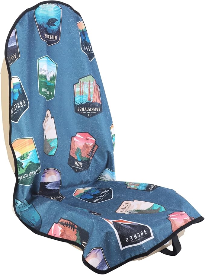 LoyaGour Car Seat Cover Protector Front Seats,for Gym Workout,Running,Swimming,Beach and Hiking,Waterproof Sweat Towel Bucket Seat Covers for Trucks SUV Jeep (National Parks, 1Pcs)