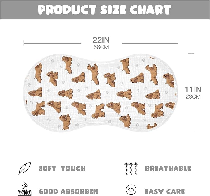 Qinllo 2 Pack Muslin Burp Cloths American Cocker Dogs White Cotton Baby Burp Cloths Ultra Absorbent and Soft Burping Cloth for Newborn Must Haves 22x11 Inch