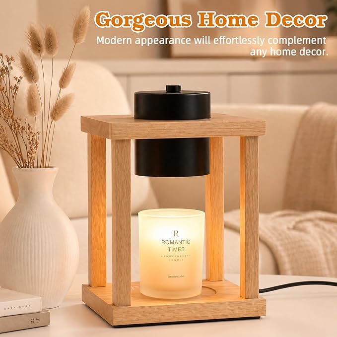 Candle Warmer Lamp Wood with Timer, Dimmable Electric Candle Lamp Warmer for Jar Candles, 2 * 35 Watt Bulb, Birthday Gifts for Women Mom, Decorative Wooden Candle Lamp for Bedroom Home Decor