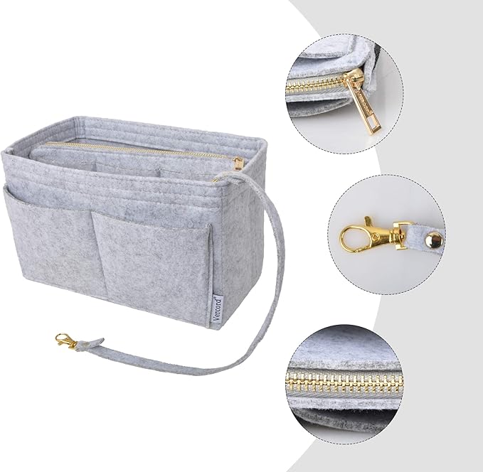 Vercord Felt Organizer Insert For Purse Handbag Tote Bag In Bag Inside Shaper Divider Neo Grey Small