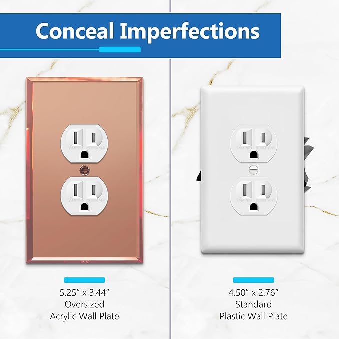 LIDER Duplex Receptacle Wall Plate, Mirrored Outlet Cover for Duplex Outlet, Plexiglass Outlet Cover, Reflective Finish, Acrylic Glass, Modern Upgrade, Oversized 1-Gang 5.25" x 3.44", Rose Gold