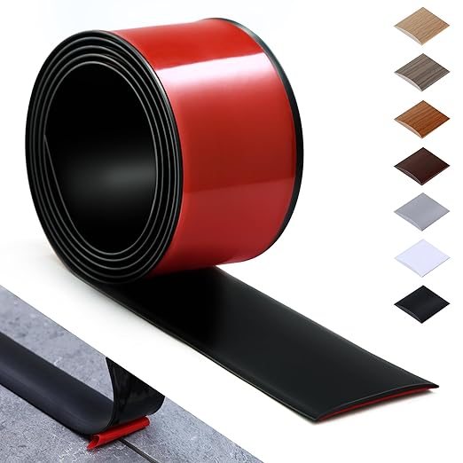 Bnell Self Adhesive Vinyl Laminate Floor Cover Strip, 3" Flat Divider Strip for Joining Floor Gaps and Doorway Transitions (3.3Ft, 7.6cm, Black)