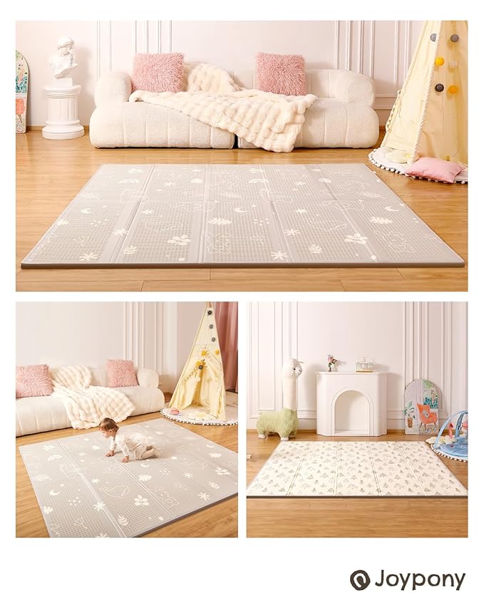 Baby Play Mat 79x 71 Inch, Extra Large Foldable Play Mats for Babies and Toddlers, Waterproof & Anti-Slip Portable Baby Floor Mat for Tummy Time, Non Toxic Foam Play Mat for Floor Travel Bag