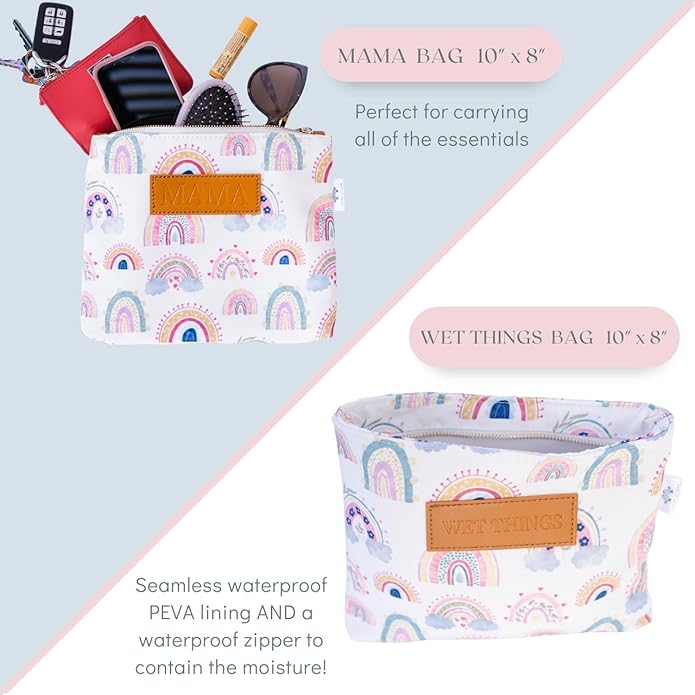 Diaper Bag Organizing Pouches (Set of 4) - Rainbow Organizer With Waterproof Lining - Baby Clutch, Wet Bag, Mama Bag, Snacks Insert
