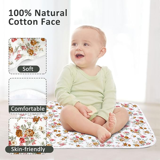 Baby Diaper Changing Pad, 21 5/8" x 31.5" Waterproof Changing Pad Liners - Reusable Soft and Absorbent Portable Changing Mat(Floral4-1PCS)