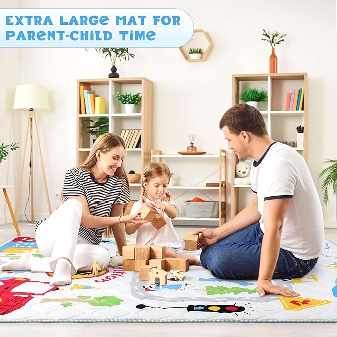 Baby Play Mat for Floor 59 * 71 inch, Extra Thick Soft Cushioning Foam Mat for Kids, Non Slip & Washable Crawling Mat for Toddler, Padded Play Mat for Baby Tummy Time
