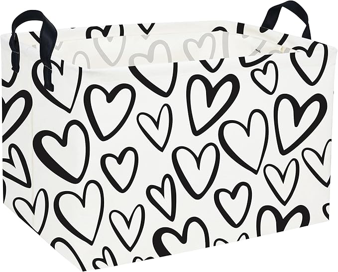 Essme Rectangular Heart Basket Gift Storage Box,Heart Storage Bins Organizer with Handles for Girls Room Decor,Basket,Shelf Basket.(Black Heart)
