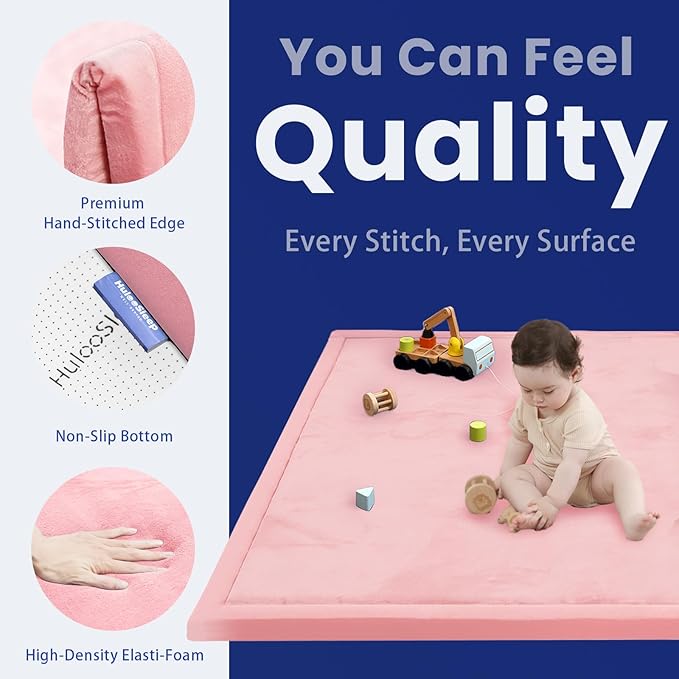 Huloo Sleep 2" Extra Thick Baby Play Mat for Floor,Ultra Soft Elasti Foam Mat for Tummy Time & Crawling,Playpen,Non Slip Nursery Rug for Toddlers,Infants,kids,Tatami Style for Yoga,Playroom(Pink)