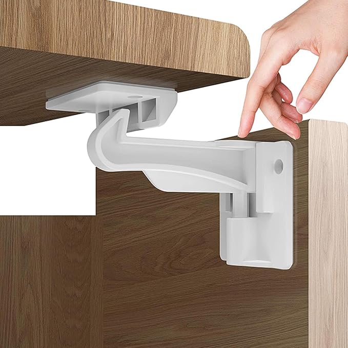 10 Pack Upgraded Invisible Baby Proofing Cabinet Latch Locks – Children Proof Cupboard Drawers Latches, Suitable for Cabinets and Drawers, No Drilling or Tools Required, Adhesive Easy Installation